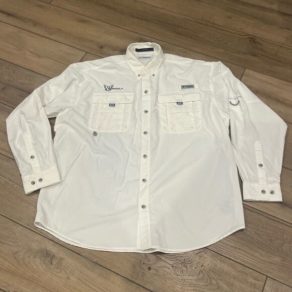 Size L Formula Embroidered Logo Columbia Bahama Long-Sleeve Shirt White - Picture 1 of 10